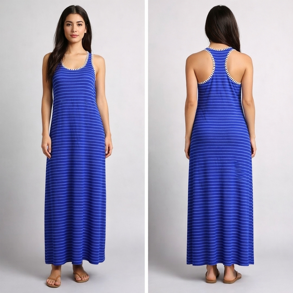 Tommy Bahama Mingling Stripes Tank Dress Maxi Surf‎ Blue Womens Size M